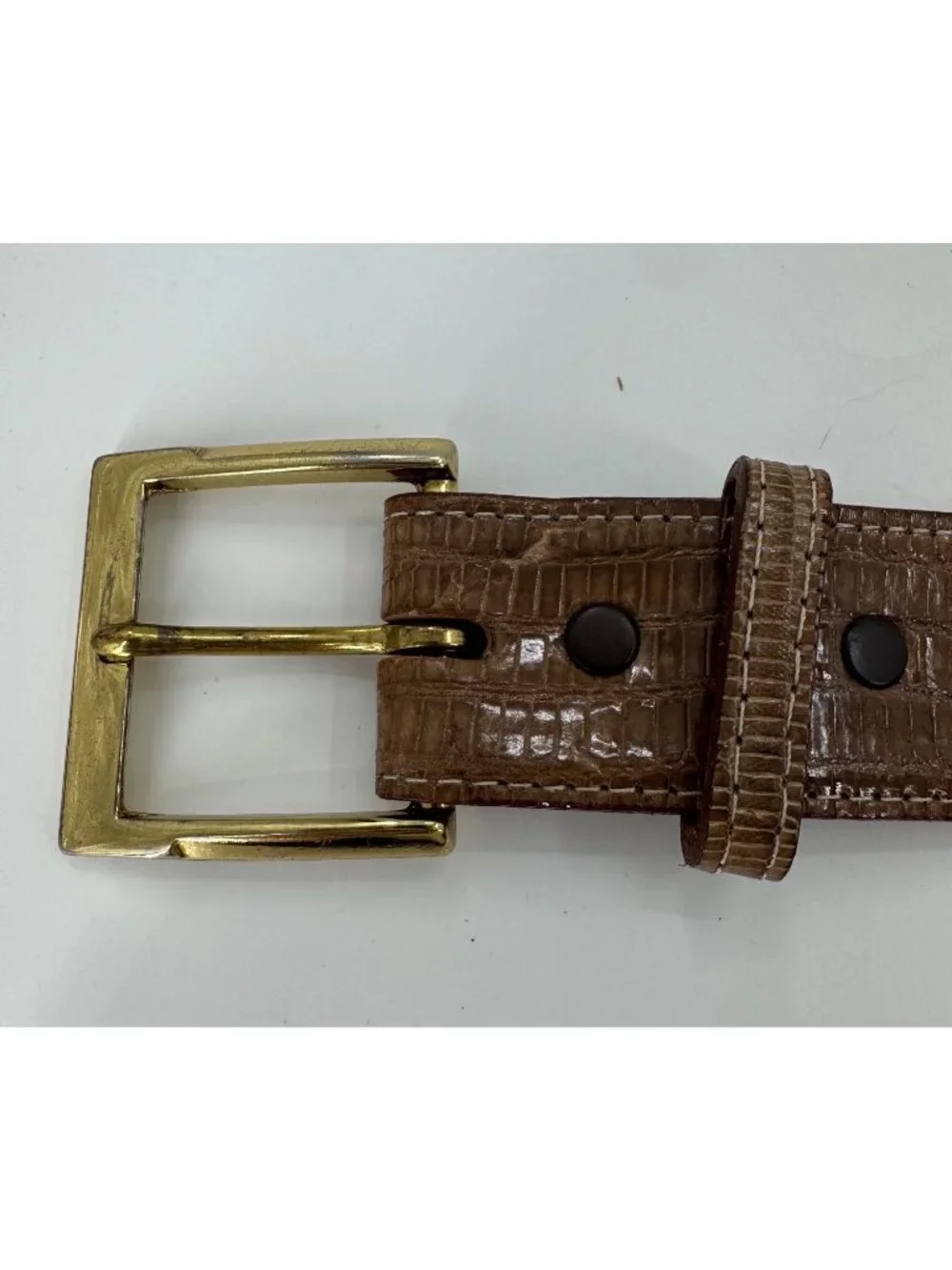 Justin Mens Genuine Lizard Leather Belt Brown Size 44 With Gold-Tone Buckle Made
